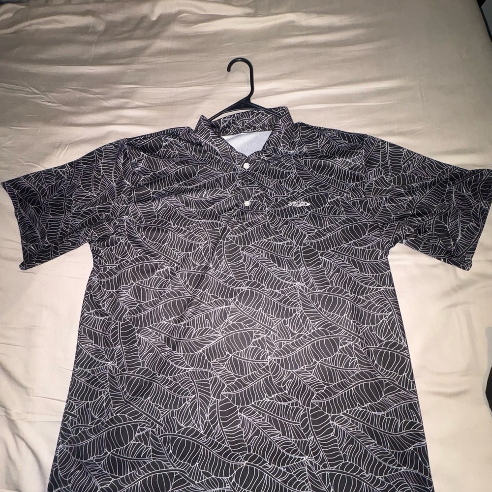 BRAND NEW Men's Black Leaf-Print Polo Shirt